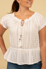 Load image into Gallery viewer, Cali Eyelet Peplum Top
