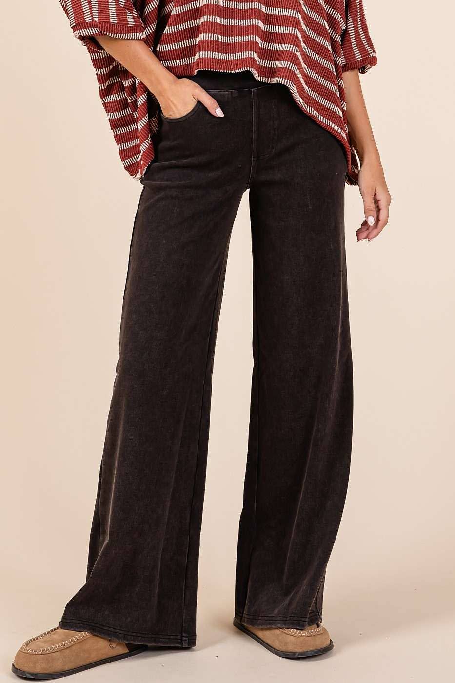 Knit Denim Wide Leg Pants