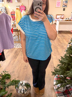 Load image into Gallery viewer, Maddie Striped Tee - Sky Blue (curvy)
