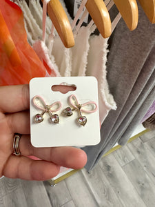 Bow Studs with Heart Ends