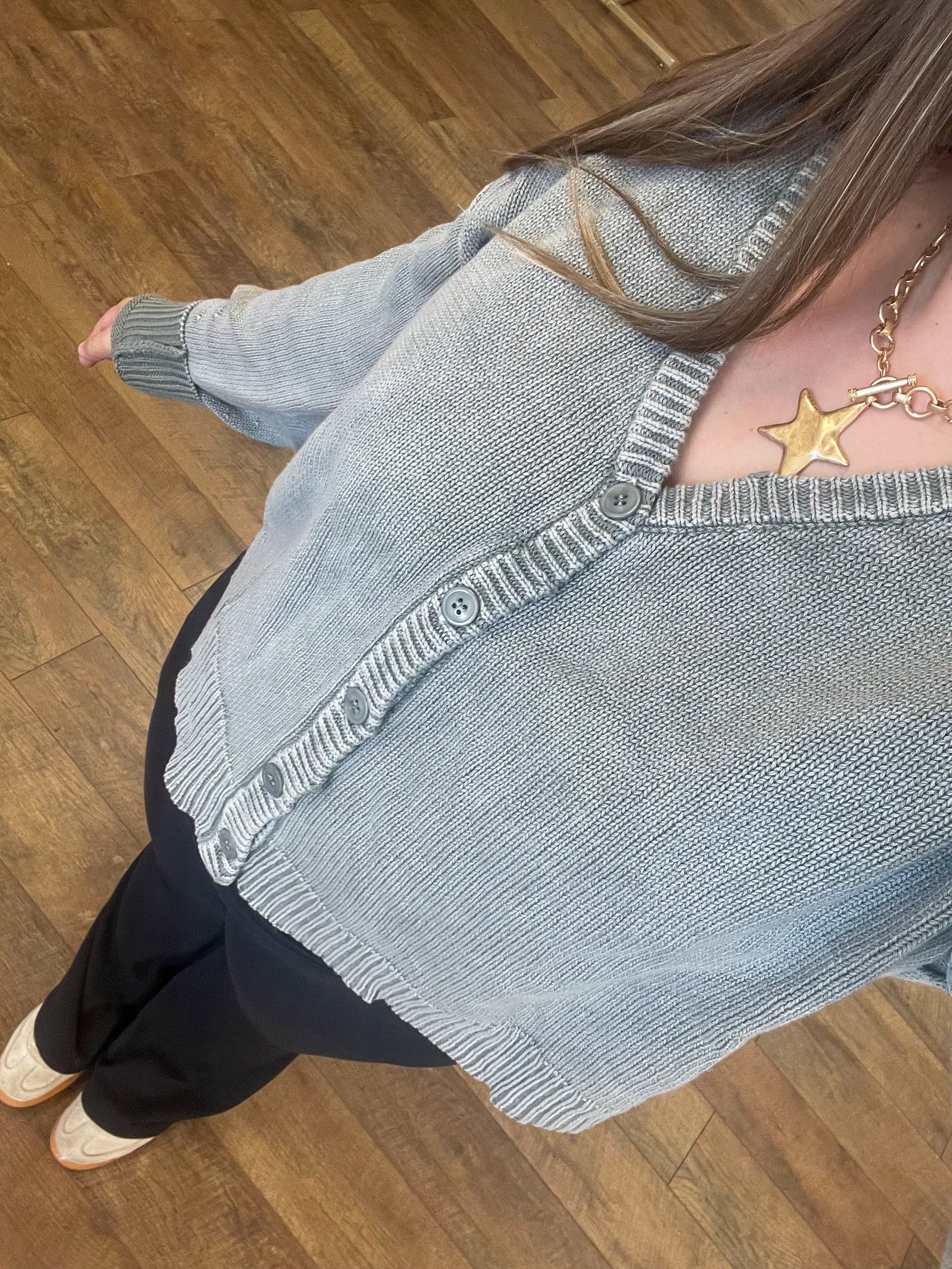 Washed Sweater Cardigan - Olive