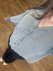 Washed Sweater Cardigan - Olive