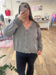 Washed Sweater Cardigan - Olive