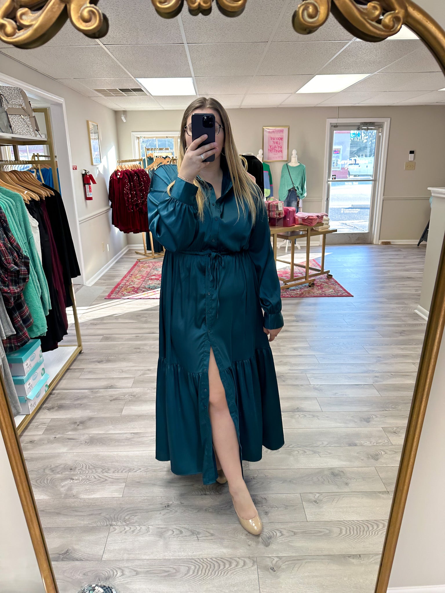 Teal satin outlet maxi dress