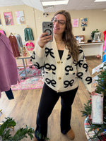 Load image into Gallery viewer, Black &amp; White Bow Cardigan
