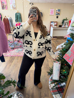 Load image into Gallery viewer, Black &amp; White Bow Cardigan
