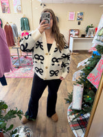Load image into Gallery viewer, Black &amp; White Bow Cardigan
