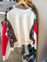 Load image into Gallery viewer, Leopard Red Colorblock Pullover
