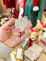 Load image into Gallery viewer, Beaded &amp; Pearl Santa Earrings
