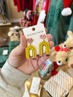 Load image into Gallery viewer, Curved Pencil &amp; Heart Earrings
