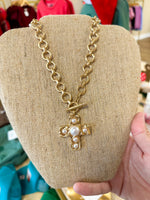 Load image into Gallery viewer, Cross &amp; Pearl Pendant Necklace
