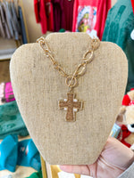 Load image into Gallery viewer, Hammered Cross Pearl Necklace
