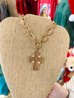 Load image into Gallery viewer, Hammered Cross Pearl Necklace
