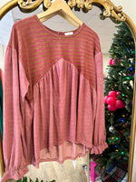 Load image into Gallery viewer, Pumpkin Spice Striped Babydoll Top
