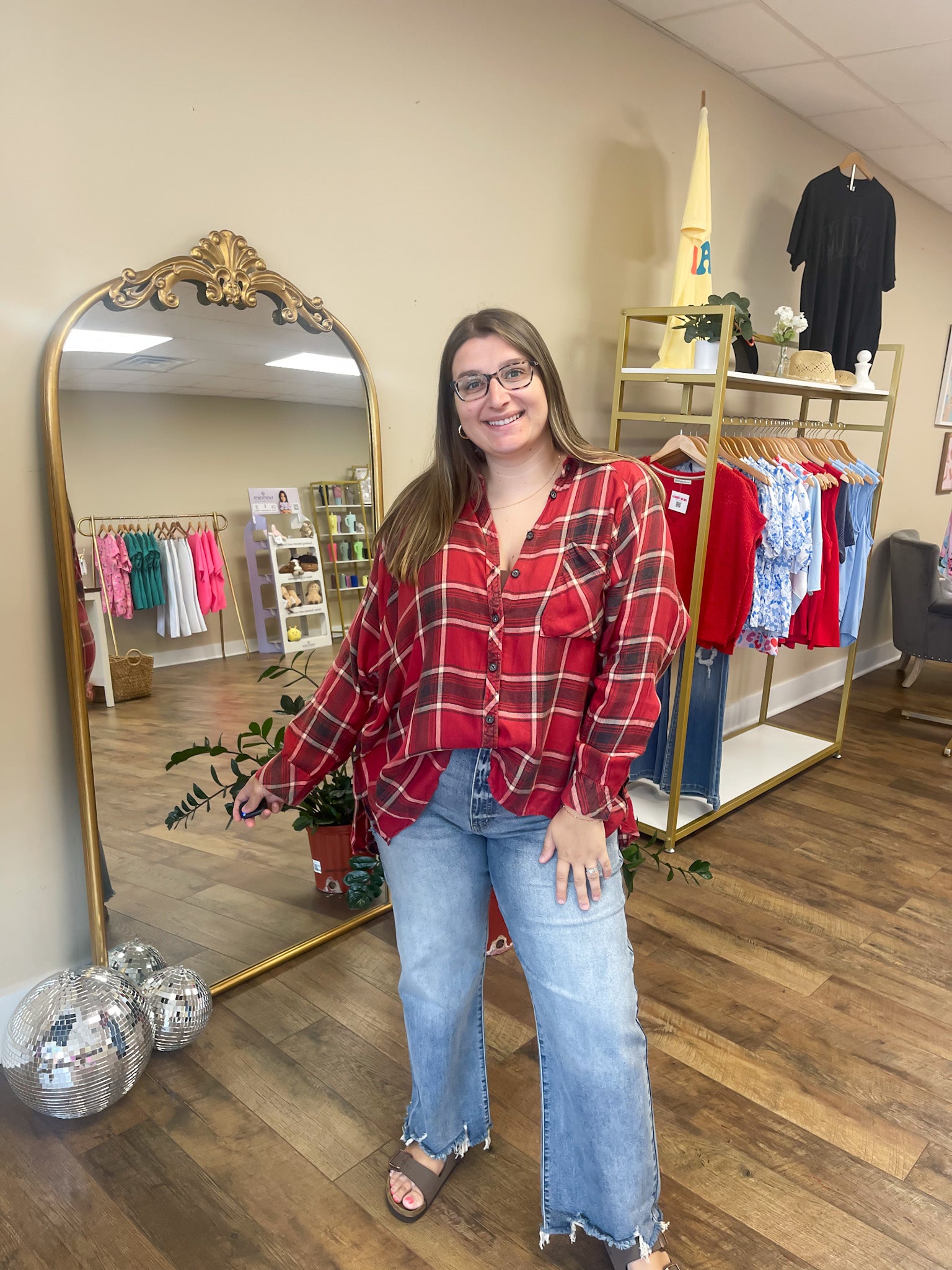 Red Multi Plaid Oversized Flannel