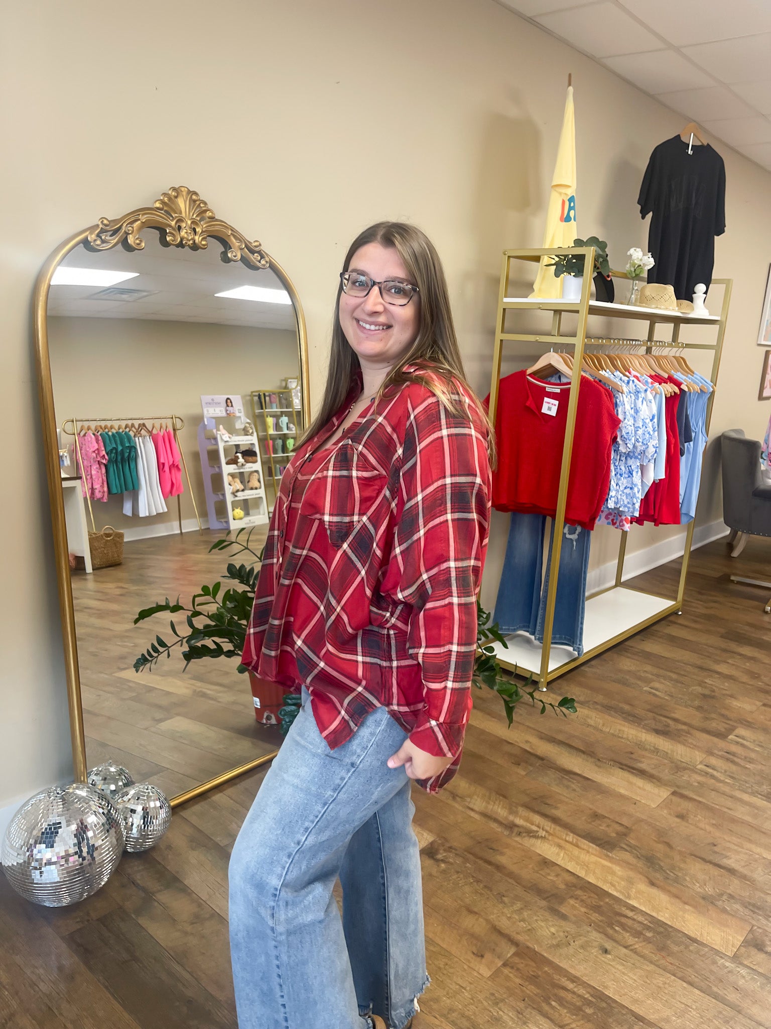 Red Multi Plaid Oversized Flannel