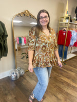 Load image into Gallery viewer, Paisley Button Ruffle Hem Top
