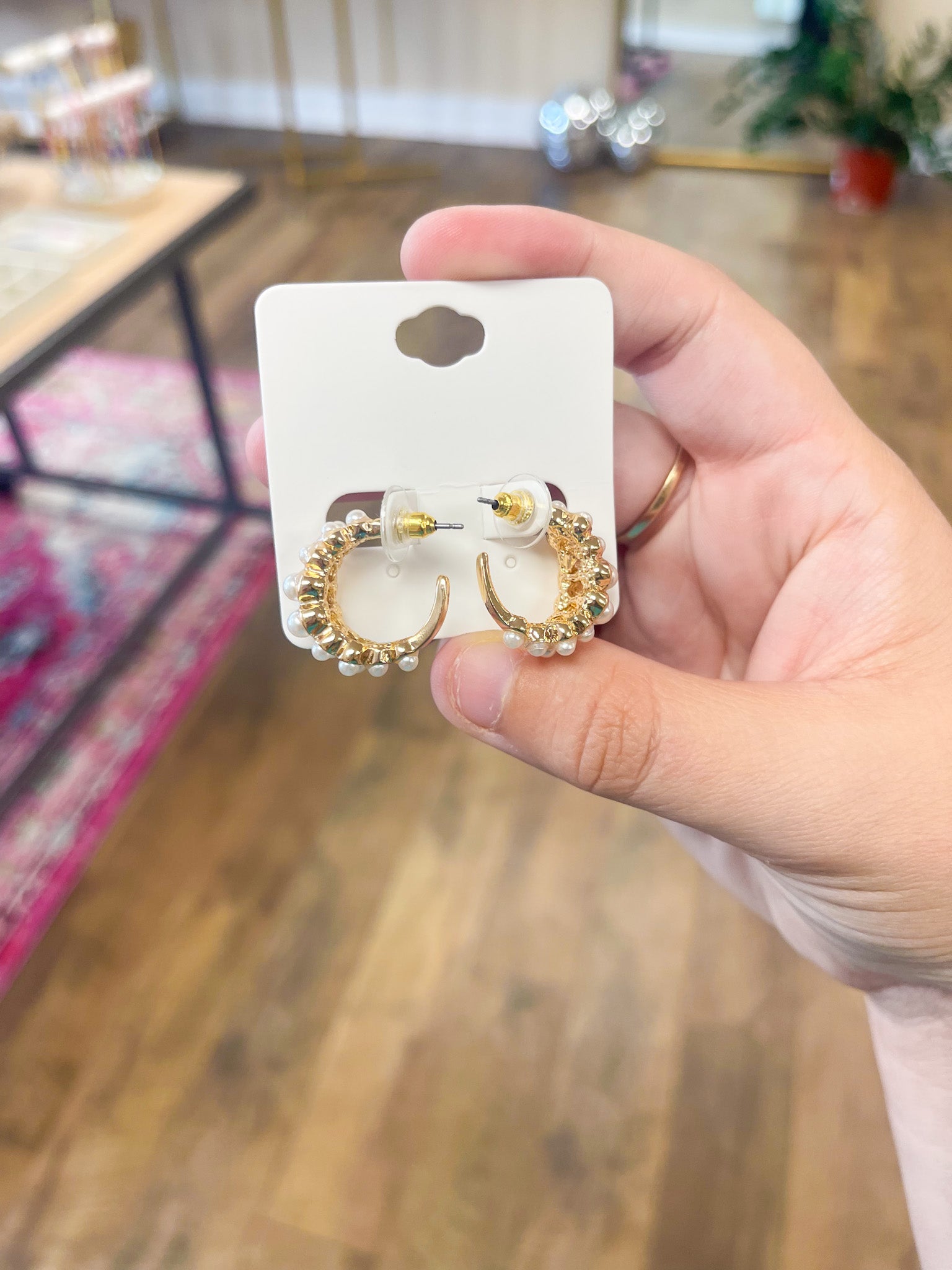 Double Pearl Open Hoops