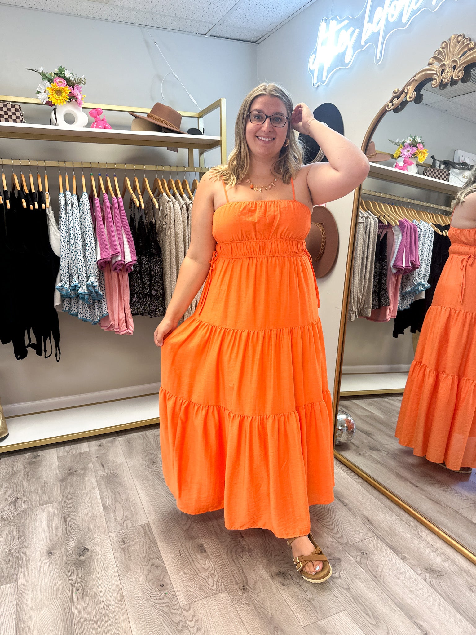 Cantaloupe Tiered Midi Dress