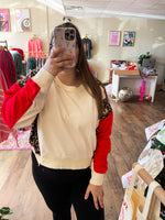 Load image into Gallery viewer, Leopard Red Colorblock Pullover

