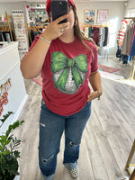 Load image into Gallery viewer, Green Furry Bow Disco Ball Graphic Tee
