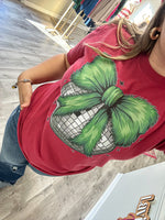 Load image into Gallery viewer, Green Furry Bow Disco Ball Graphic Tee
