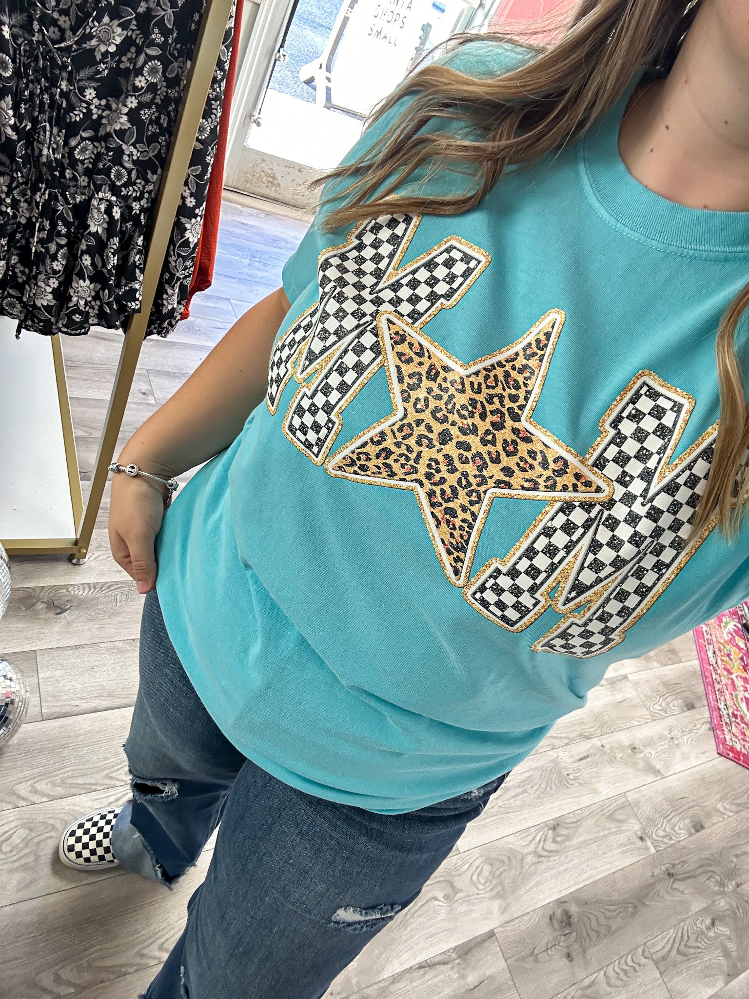 Checkered Mom Leopard Graphic Tee