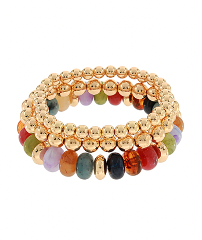 3 Row Beaded Multi Bracelet - 2 Colors Available
