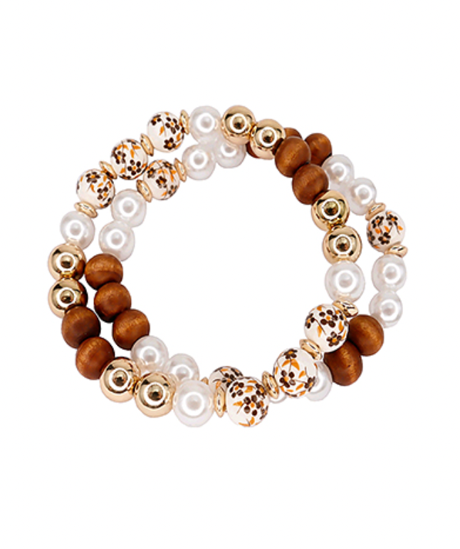 Ceramic & Wood Beaded Bracelet Duo