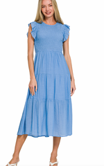 Load image into Gallery viewer, Smocked Tiered Midi Dress
