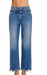 Load image into Gallery viewer, Distressed Hem Straight Jeans
