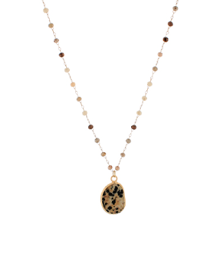 Stone Pendant Glass Necklace - 2 colors available