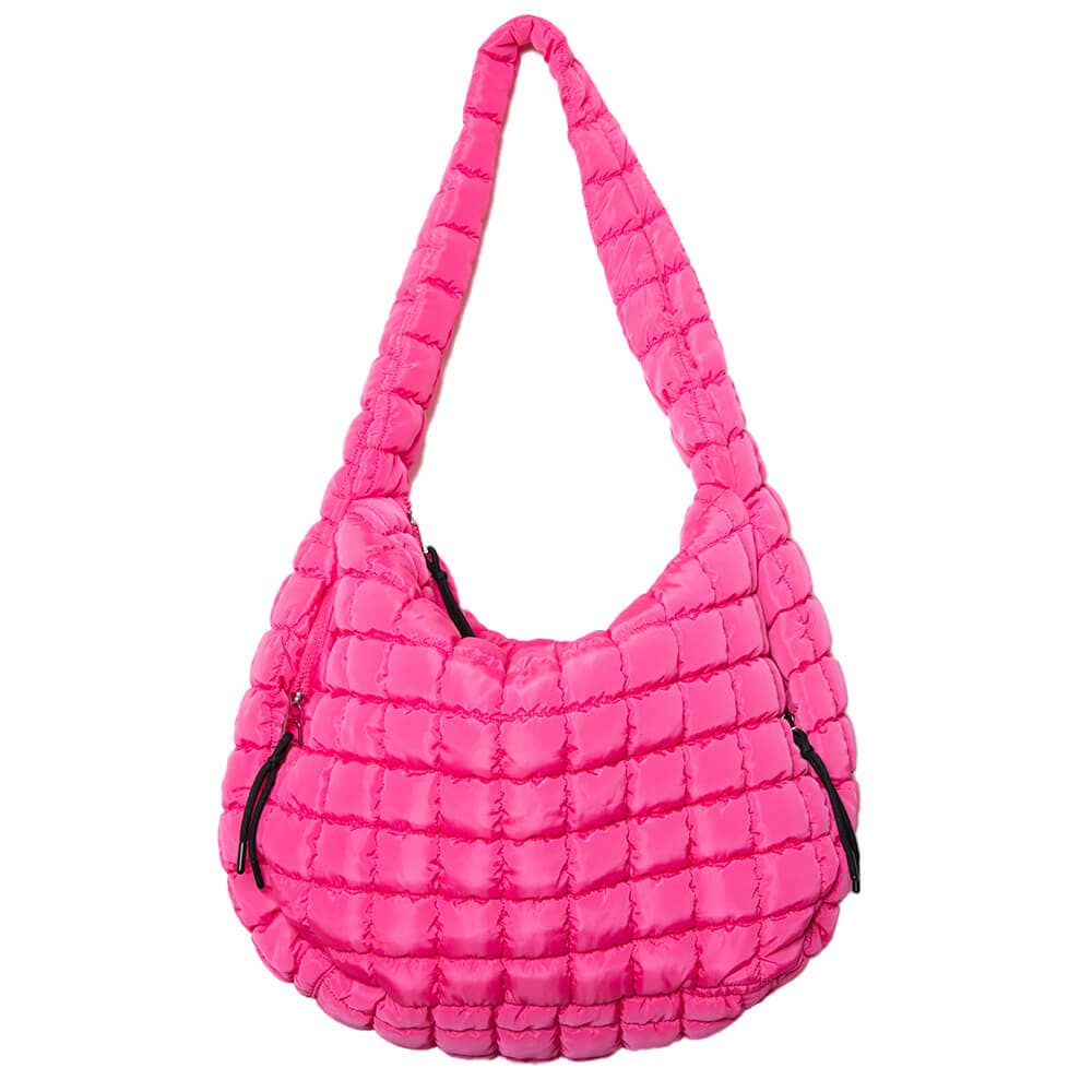 Trendy Hobo Quilted Tote Bags - Hot Pink