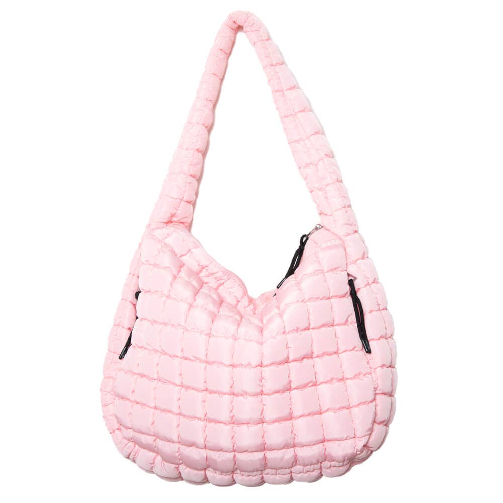 Trendy Hobo Quilted Tote Bags - Light Pink