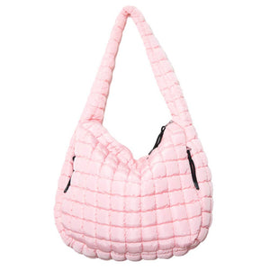 Trendy Hobo Quilted Tote Bags - Light Pink