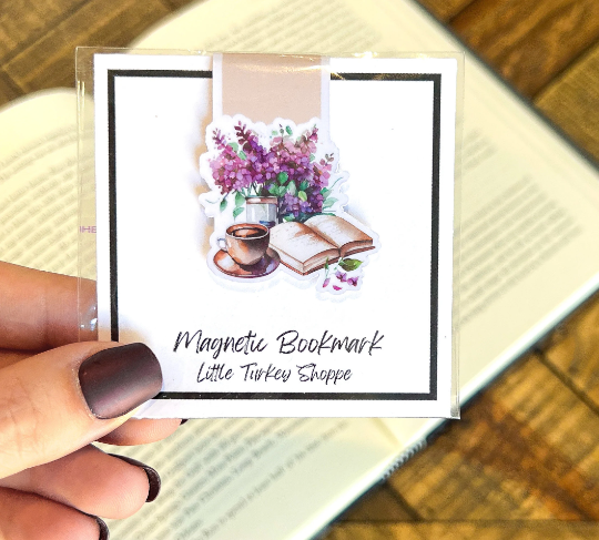 Lavender Floral with Open Book Magnetic Bookmark