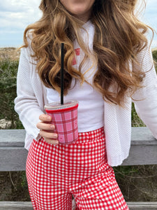 Pink Checkered Hearts Coffee Sleeve