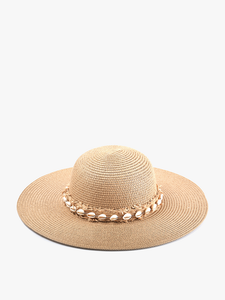 Dion Seashell Wide Brim Straw Hat - Beige