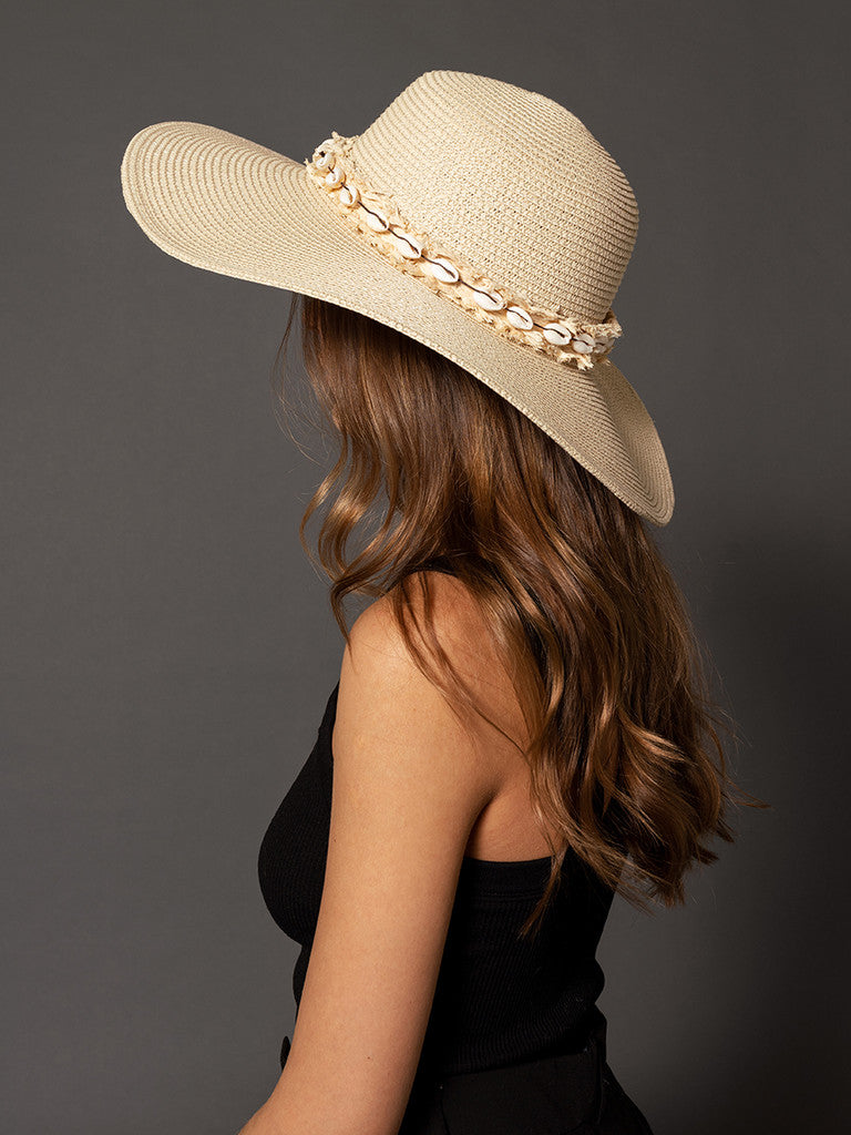 Dion Seashell Wide Brim Straw Hat - Beige