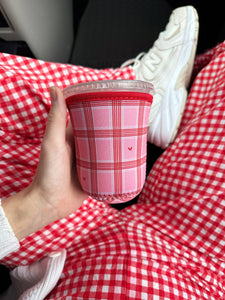 Pink Checkered Hearts Coffee Sleeve