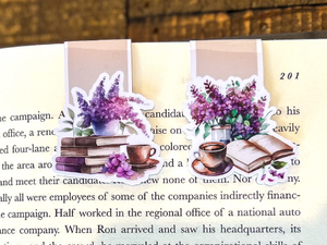 Lavender Floral with Open Book Magnetic Bookmark